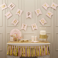 Vorschau: Gold-Rosa Happy Birthday Girlande