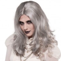 Graue Zombie Langhaar-Perücke für Damen