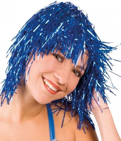 Blaue Disco Girl Lametta Damenperücke
