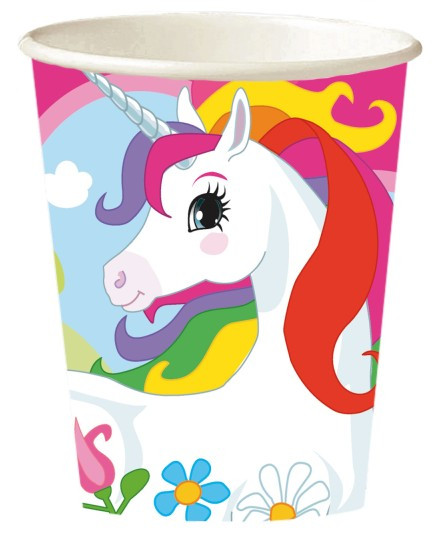 8 Zauberhaftes Einhorn Rainbow Sparkle Pappbecher 250ml