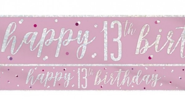 13. Geburtstags-Banner pink glitzer 2,75m