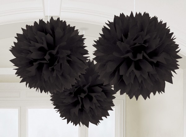 3 Fluffy Pompons Schwarz 40,6cm