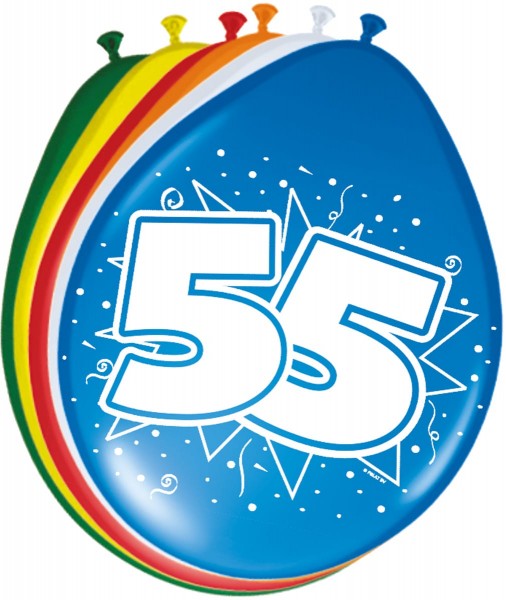 8 Bunte Latexballons Zahl 55