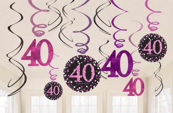 12 Pink 40th Birthday Spiralhänger 60cm