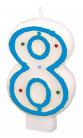 Zahl 8 Tortenkerze Weiß Mit Bunten Punkten 7,5cm