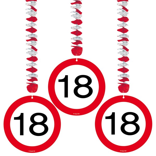 3 Verkehrsschild 18 Spiralhänger 75cm