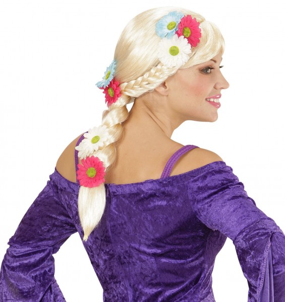 Perücke Flechtzopf Mit Blumen Blond