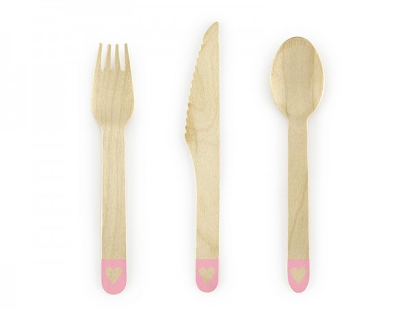 Holzbesteck Sweetheart mit rosa Griffen 18-teilig