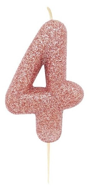 Glitzernde Zahl 4 Tortenkerze roségold 7cm