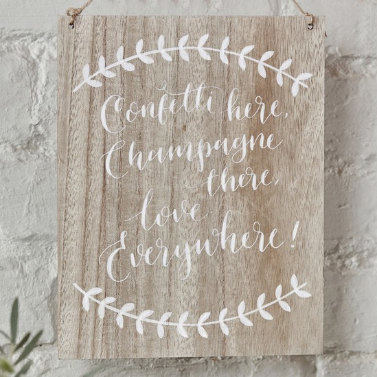 Boho Flowers Confetti here Holzschild 2