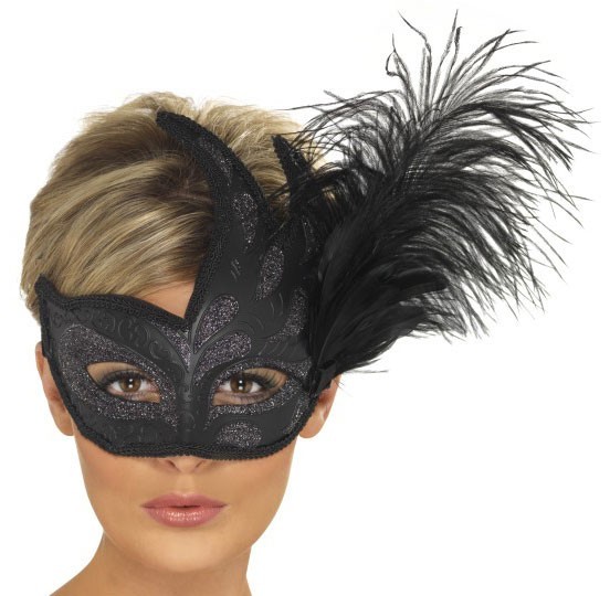 Schwarze Glitzer Augenmaske Mit Federn