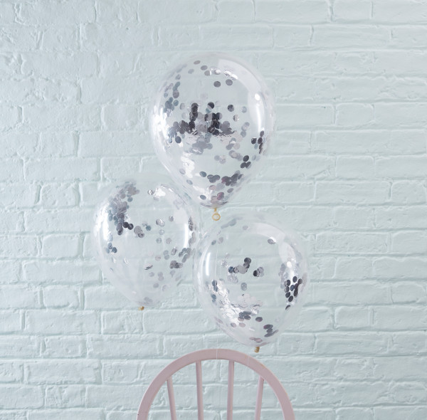 5 Silberne Mix & Match Konfettiballons 30cm 2