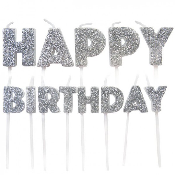 Glam Birthday Tortenkerzen silber 7cm