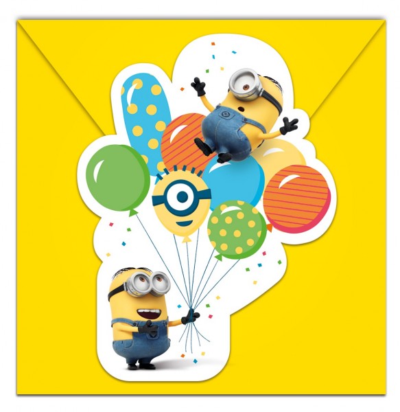 6 Minions Ballon Party Einladungskarten 9x14cm