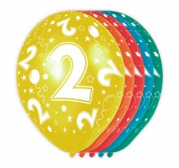 5 bunte Ballons 2. Geburtstag 30cm