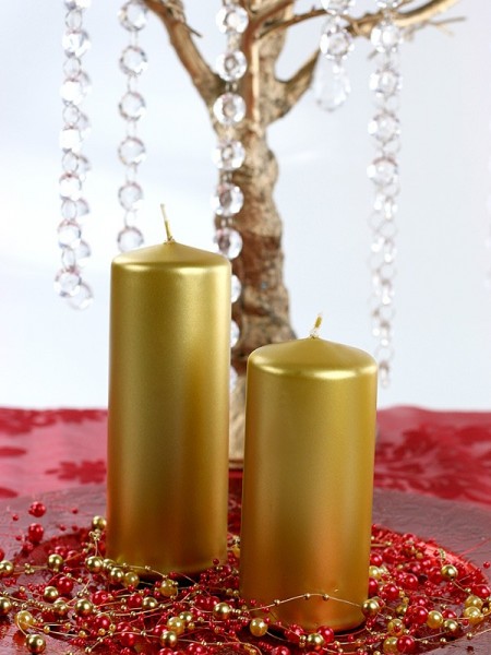 6 Stumpenkerzen Rio gold metallic 12cm 3