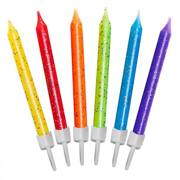 12 Regenbogen Glitzer Tortenkerzen