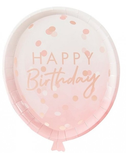 8 Rosy Birthday Pappteller 24cm