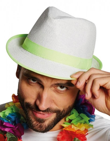 Weißer Fedora Strohhut Mit Neon-Grünen Details