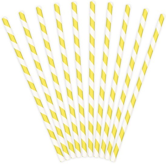 10 gestreifte Papier Strohhalme gelb 19,5cm