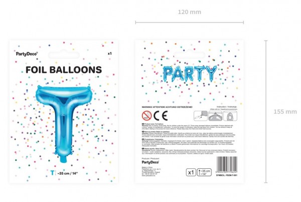Folienballon T azurblau 35cm 3