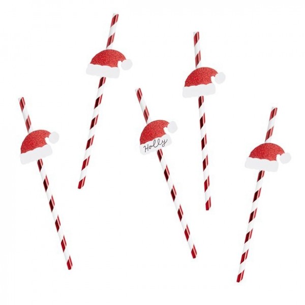 20 Papier-Trinkhalme mit Weihnachtsmützen