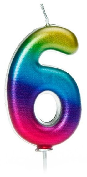 Rainbow Zahl 6 Tortenkerze 7cm