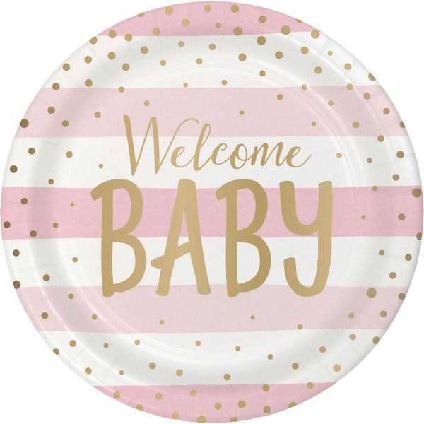 8 Welcome Baby Girl Pappteller 23cm