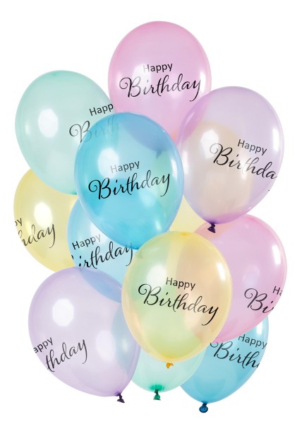 12 Latexballons Happy Birthday Pastellfarben