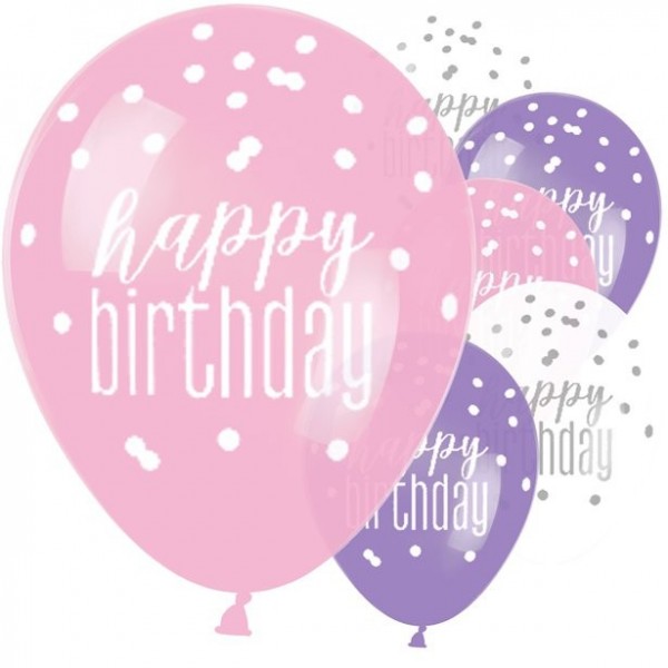 6 Pink Dots Birthday Luftballons 30cm