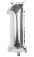 Folienballon Zahl 1 silber metallic 86cm
