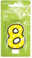 Crazy Birthday Party Zahlenkerze 8 Gelb-Weiß Gepunktet