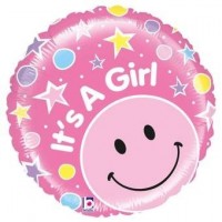 Folienballon Happy Baby Girl mit Smiley