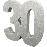 Tischdeko glitzernde Zahl 30 silber 20cm