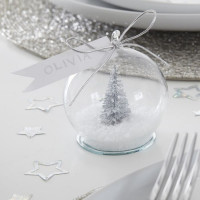 4 Shiny Christmas Schneekugel Tischkartenhalter