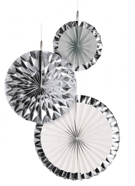 3 Shiny Silver Papierrosetten