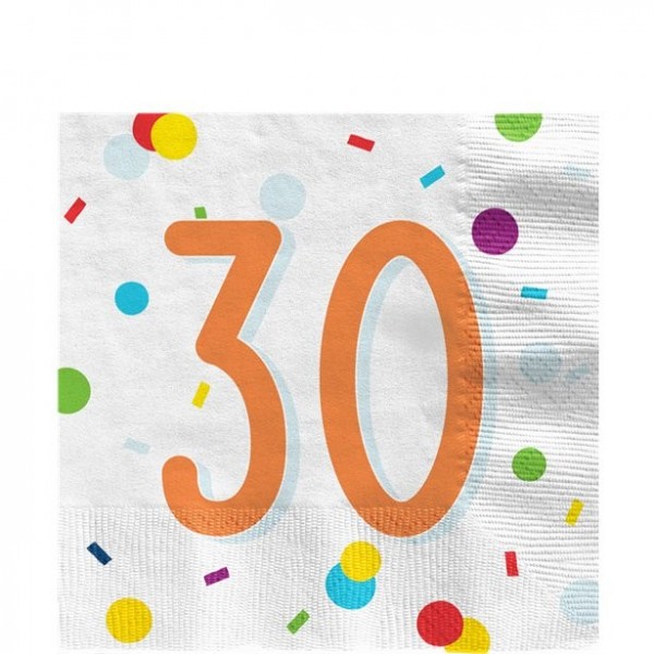 20 Konfetti Servietten 30. Geburtstag 33x33cm