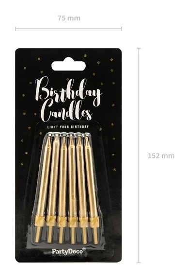 6 födelsedagsljus inklusive hållare i guld 6cm 2