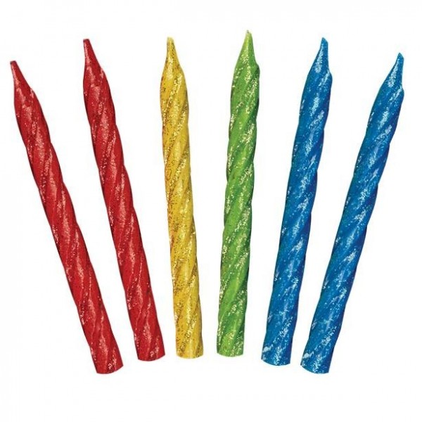 12 bunte Tortenkerzen glitzernd