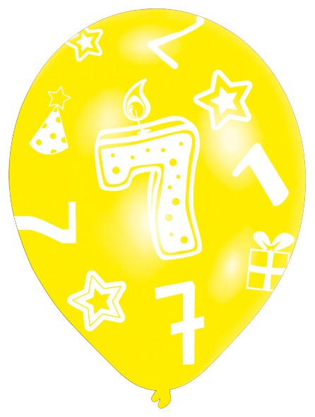 6 bunte Luftballons 7.Geburtstag 27,5 cm 3