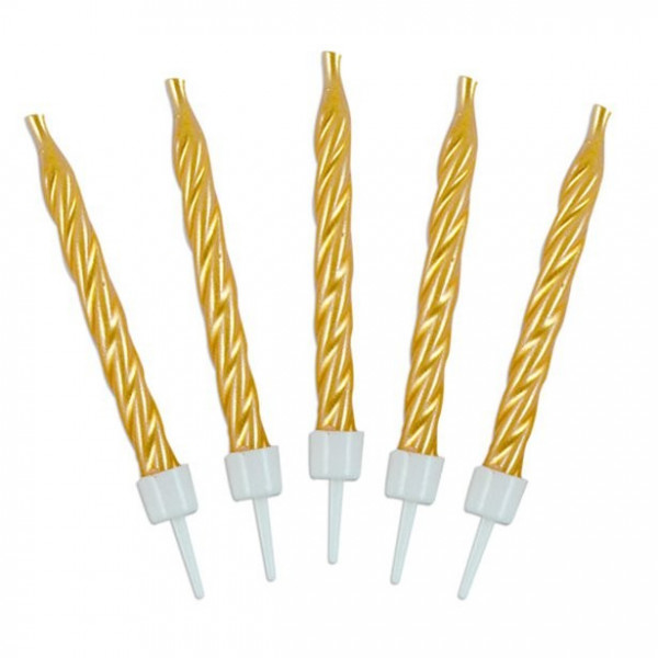 10 goldene Spiral-Tortenkerzen 6cm