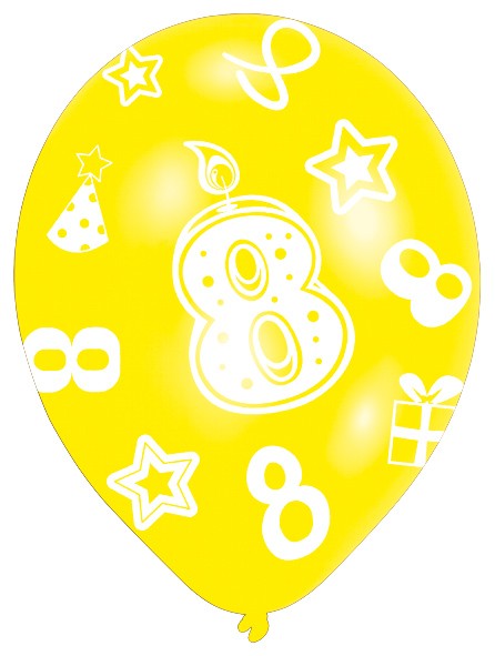 6 bunte Luftballons 8.Geburtstag 27,5 cm 7