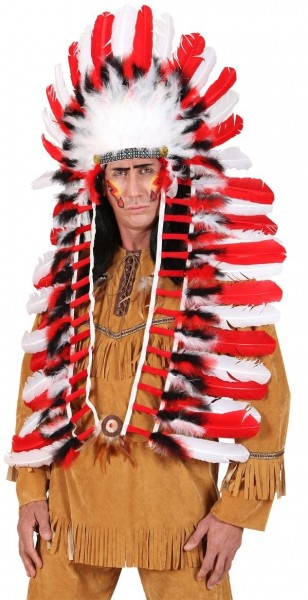 Weiß-Roter Häuptlingskopfschmuck 110cm