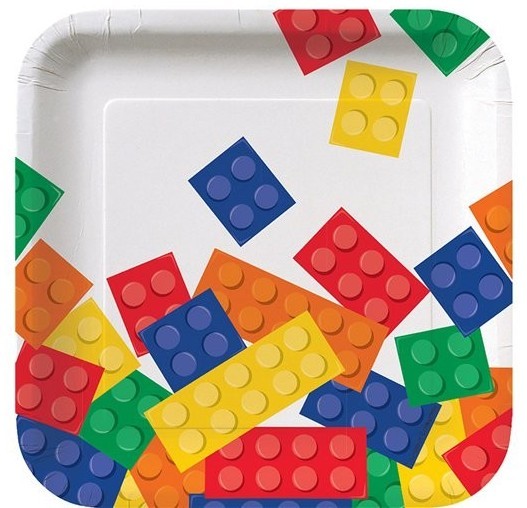 8 Bunte Baustein Pappteller 17cm