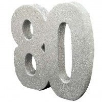 Tischdeko glitzernde Zahl 80 silber 20cm