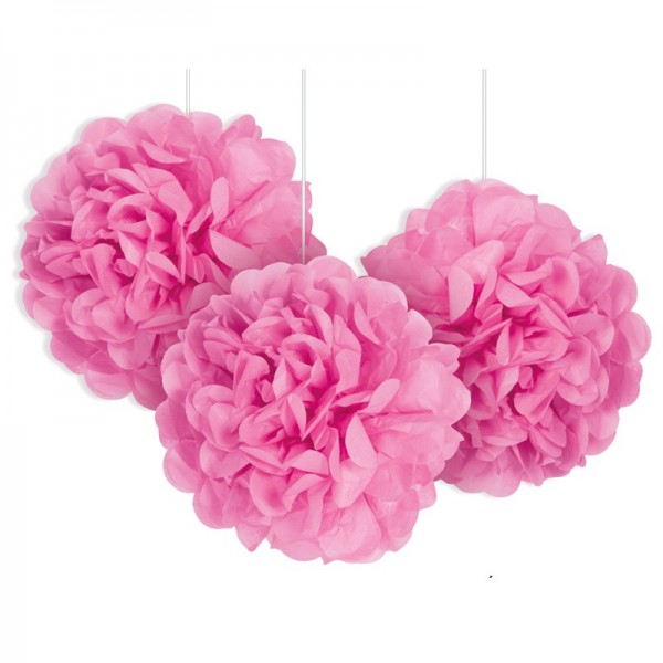 3 Pinke Deko Fluffy Pompons 23cm