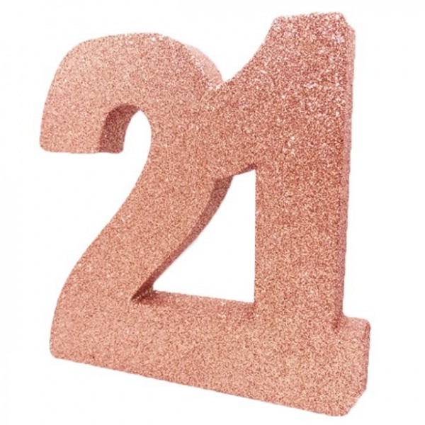 Roségoldene Zahl 21 Aufsteller glitzernd