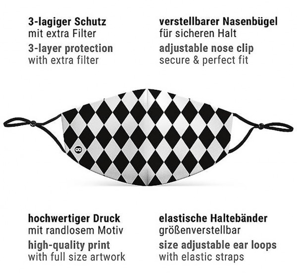 Mund Nasen Maske Harlekin weiß-schwarz 3