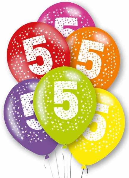 6 Bunte Zahl 5 Latexballons