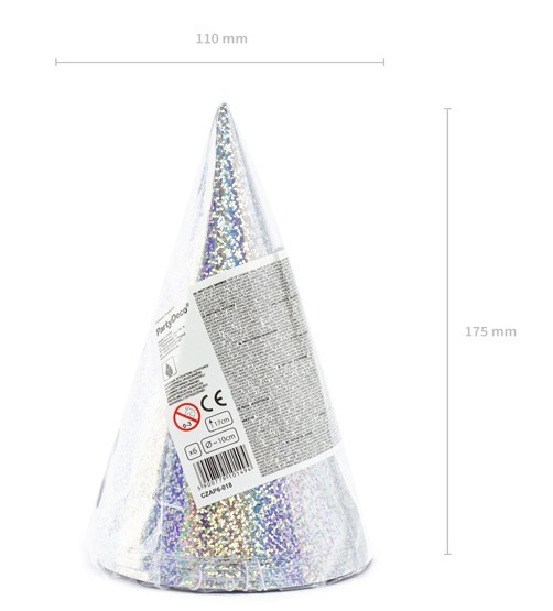 6 Holografische Partyhüte 17cm 2